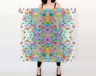 Colorful Silk Scarf - Art Scarf, Inner Circle ~ 100% silk scarf - accessories, colorful happy print scarves, shawl, cover-up