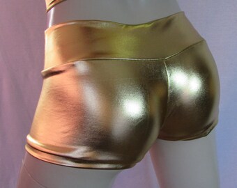 Hot pants Gold Booty shorts mid rise Pinup Shorts Booty Shorts Lycra Stretch Shorty Shorts