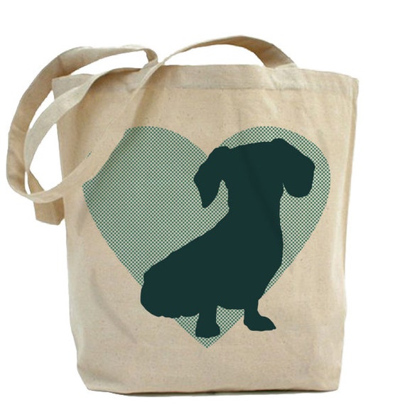 Dachshund Heart Silhouette Jumbo Canvas Tote Bag- Dog Breed Tote Bag