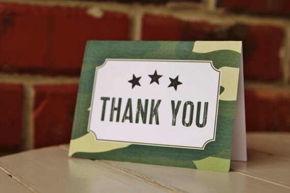 Camo Army Printable Thank you card Instant Download