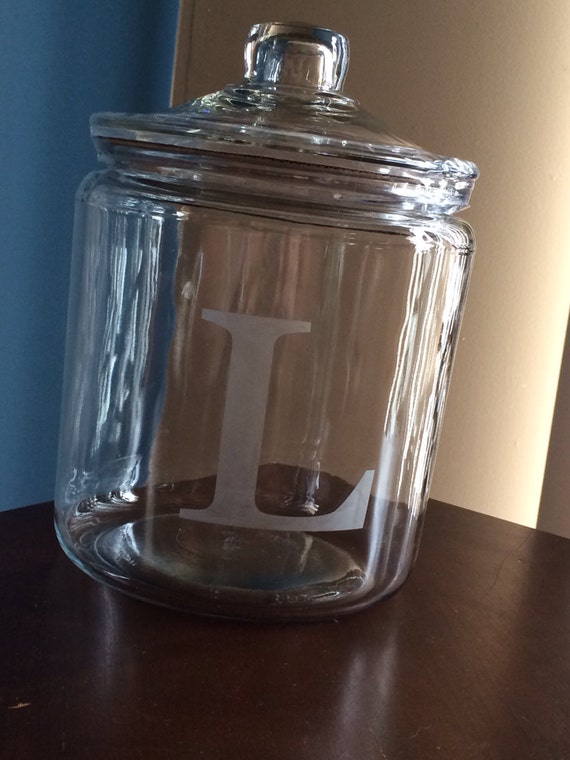 Items similar to Monogrammed etched glass cookie jar on Etsy