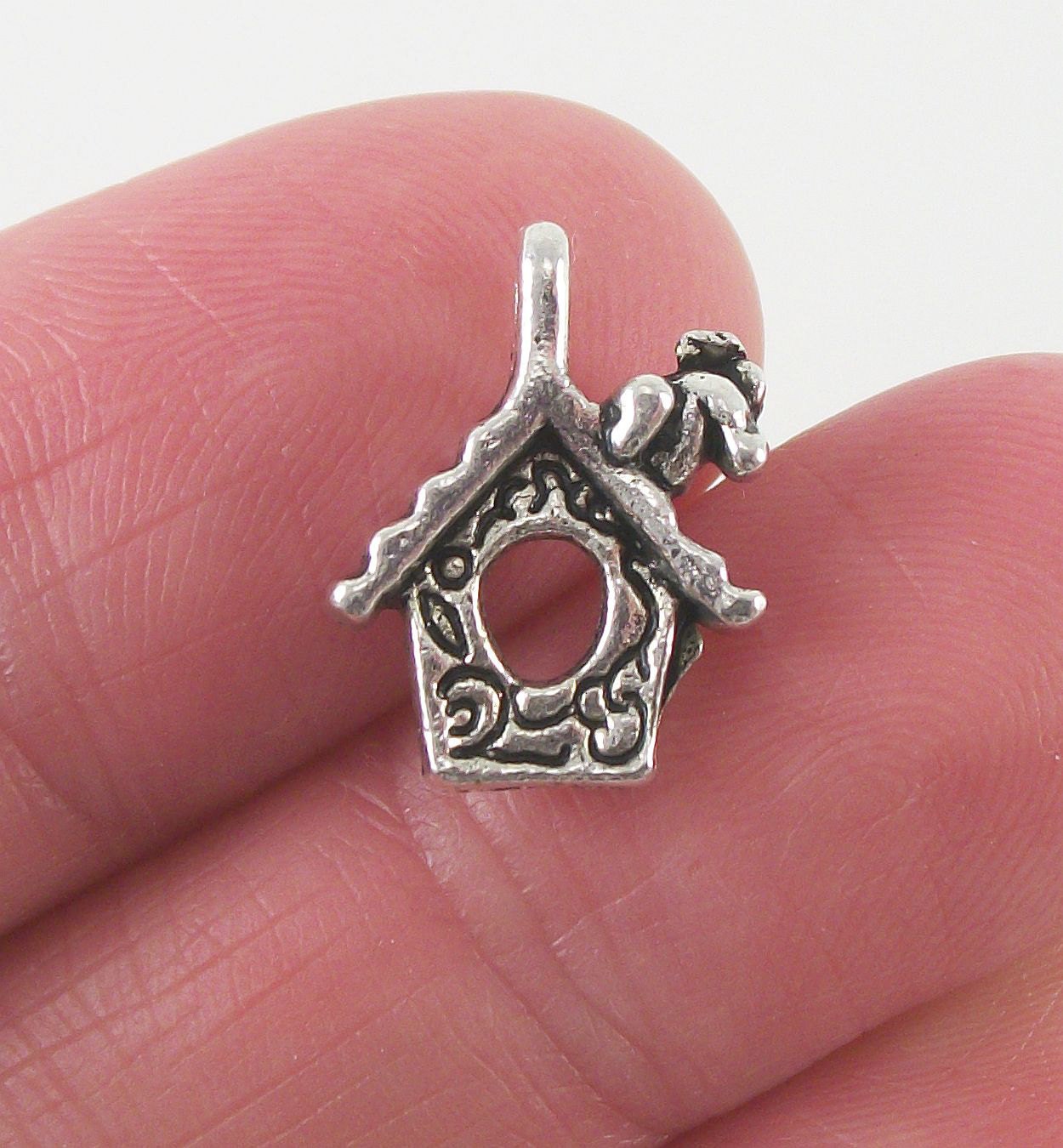 8 pc. Birdhouse Bird House charm 17x15mm antique silver