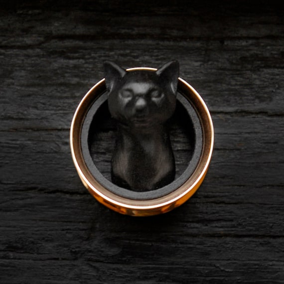 Black and Gold  Cat  Plugs Rose  Gold  Tunnel 3D by OjingoStudio