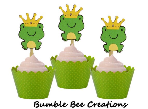 Cupcake Toppers Set of 12 Crowned Frog Themed