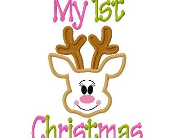 Christmas Embroidery Design My 1st Christmas My First Christmas Girlie OR Boy Reindeer Digital Instant Download 4x4 and 5x7