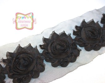 SALE 2.5" Black Shabby Rose Trim