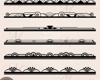 ART DECO BORDER Clip Art: Art Deco Borders Design Elements Digital Clipart, Instant Download, Vintage Antique Black Silhouette