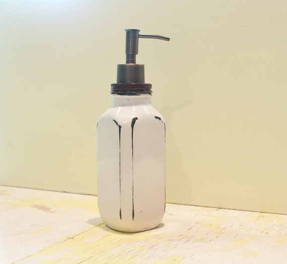 Square Milk Bottle Soap Dispenser Antique White Brown Lid