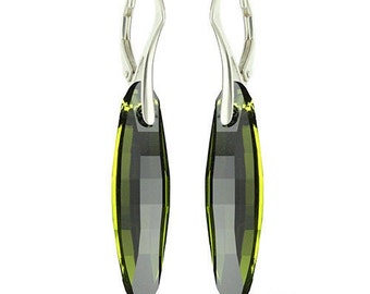925 Sterling Silver Faceted Ellipse Swarovski Crystal Leverback Earrings