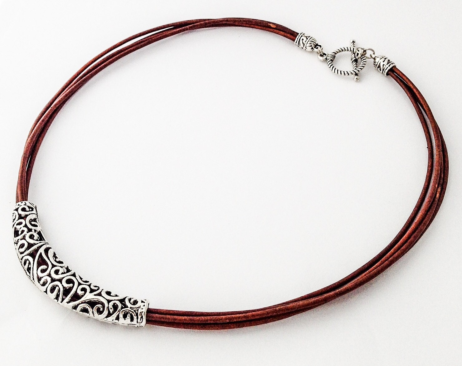 Natural Brown Leather Necklace Statement by DistinctivelyCHIC