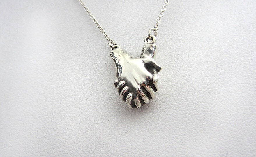 Anatomy Holding Hands Sterling Silver Handmade Necklace