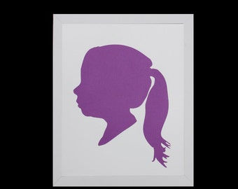 Custom Silhouette Portrait, Personalized Children's Silhouette Art, Profile,Custom Gift,Custom Keepsake,Nursery Art- 5x7 or 8x10 - PURPLE