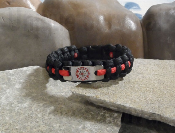 Fire Fighter survival strap bracelet black by UniqueSurvivalStraps