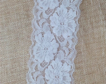 2.5 inches lace trim, stretch lace in white for headband - white bridal garter lace with floral and beautiful scalloped 1409281