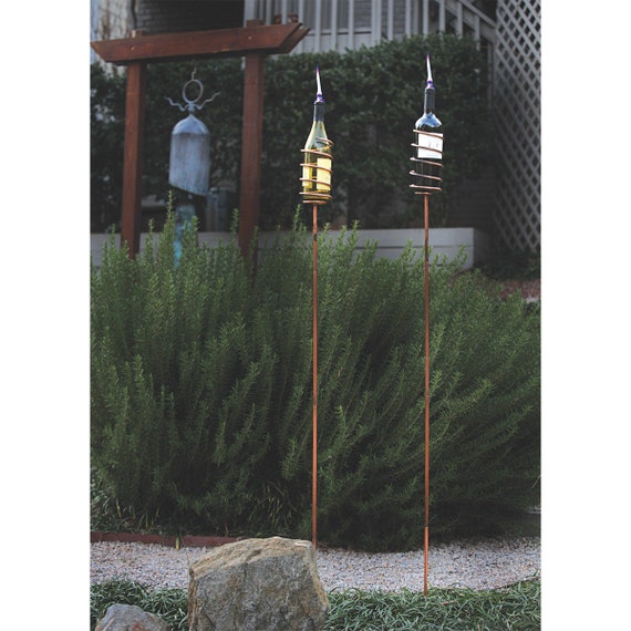 Items similar to Outdoor Recycled Wine Bottle Garden Stake Tiki Torch