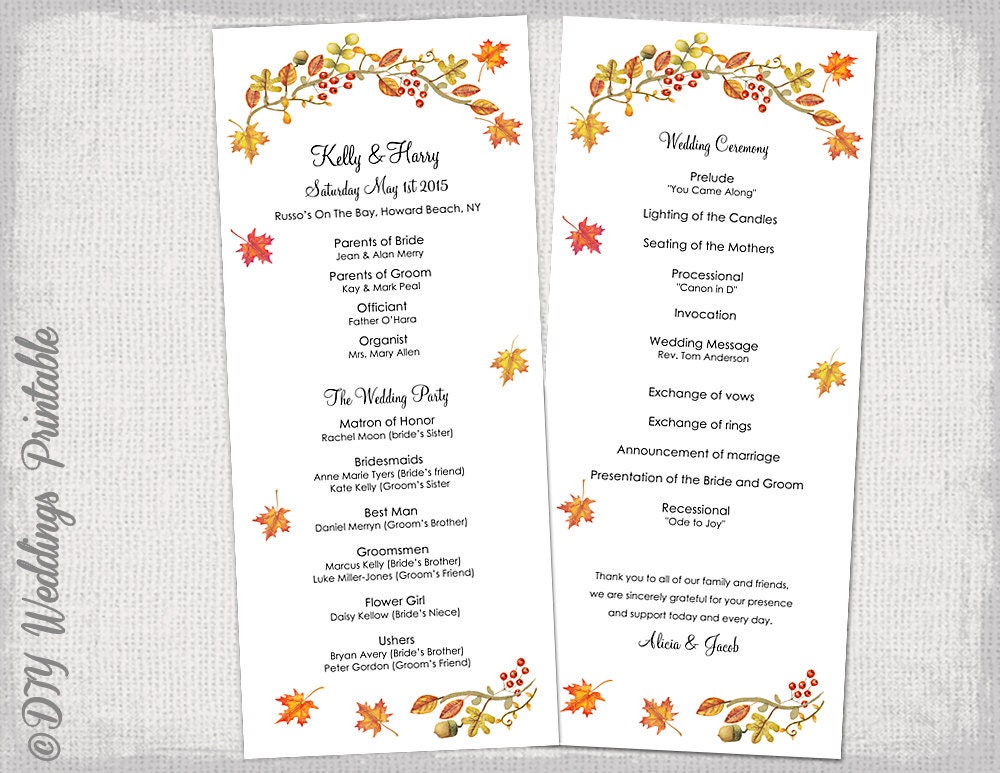 wedding ceremony program template word