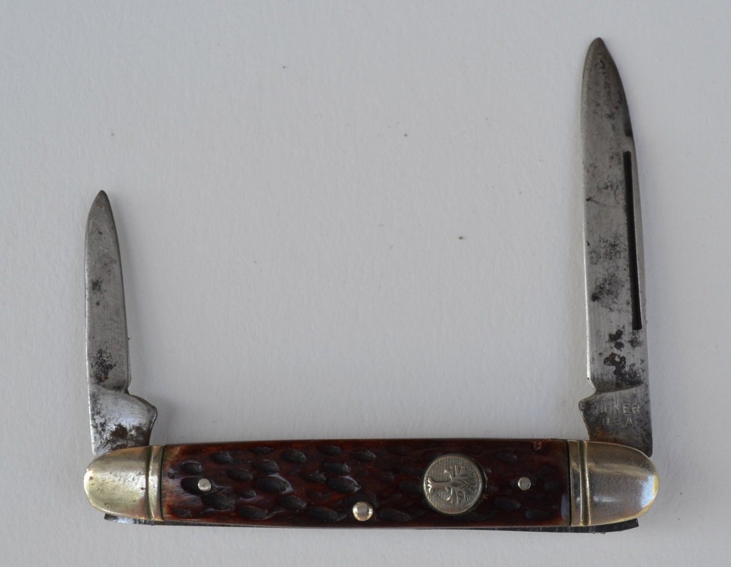 Vintage Boker Tree Brand 2 blade Pocket Knife w/ Stag Handle