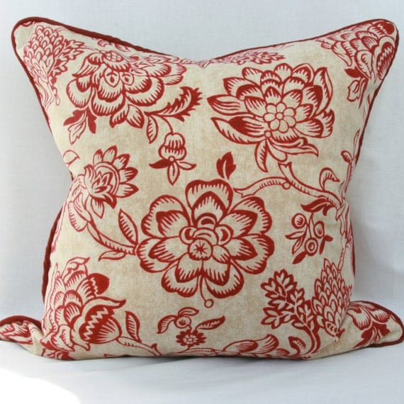 Burgundy & tan floral decorative throw pillow by JoyWorkshoppe
