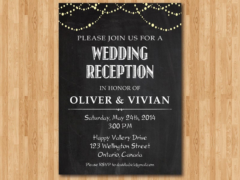 Wedding Reception Invitation. Reception Invite. Chalkboard