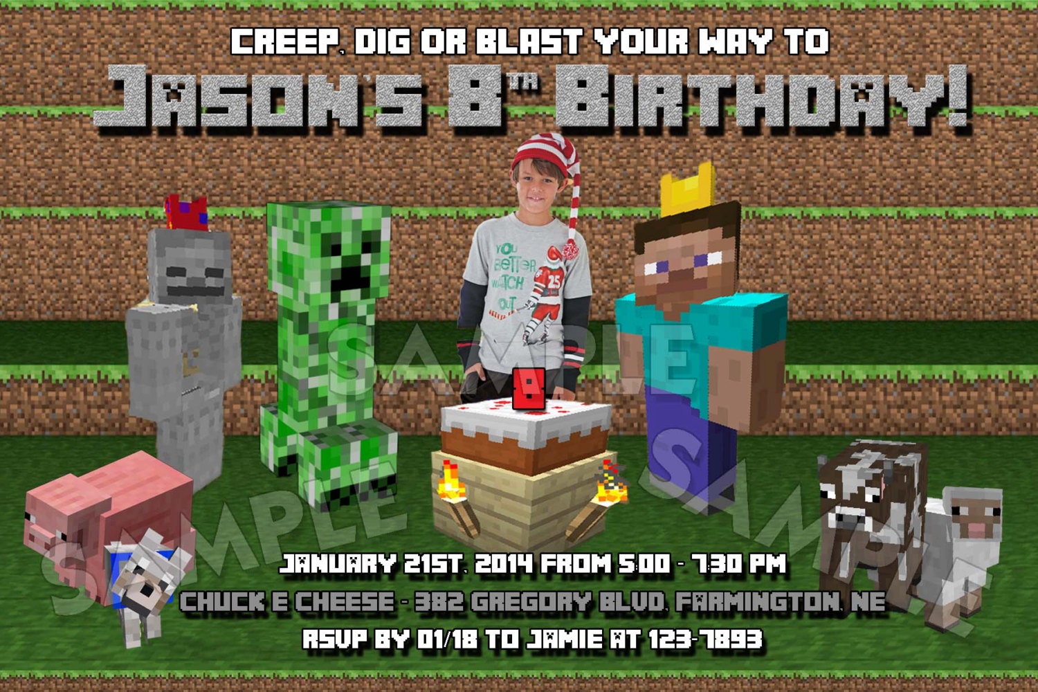 Minecraft personalizado foto invitaciones por 