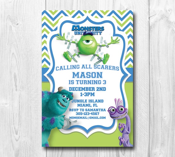 Monsters University Birthday Invitation Sulley Mike