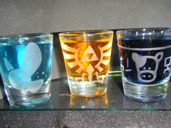 Legend of Zelda etched shot glass set of 3 fan art