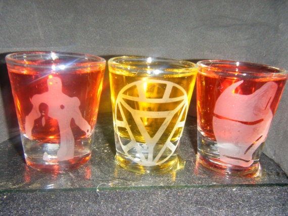 Ironman etched shot glass set of 3 fan art