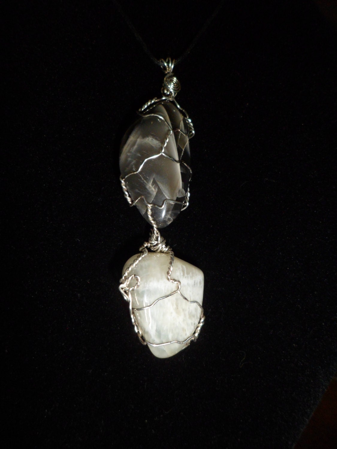 Wire Wrapped Black and White Moonstone