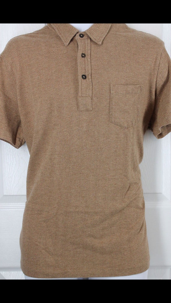 Vintage Mens Polo Ralph Lauren Casual Shirt Brown Herringbone