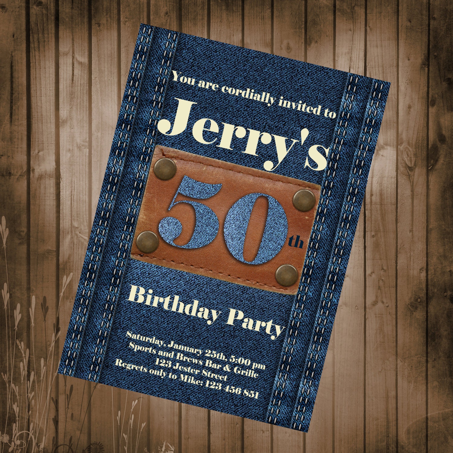 Jeans Birthday Party Invitation Invitations for guys 30th