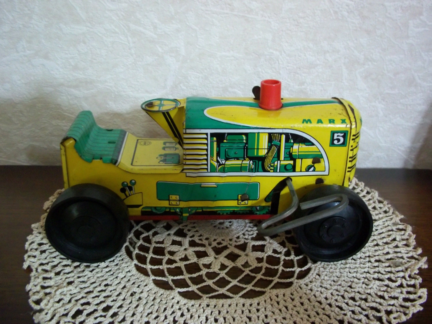 Vintage Tin Toy Windup Marx 5 Tractor Shabby Chic