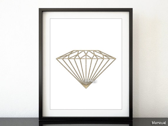 Gold geometric diamond wall art minimalist print gold