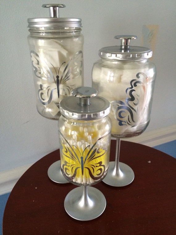 Silver Butterflies Bathroom Apothecary Jars