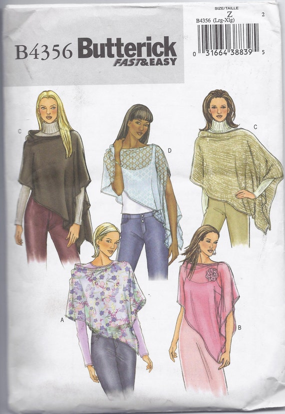 Butterick Pattern B4356 Misses Poncho And Flower Size L