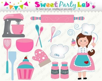 Let's Bake, Chef Cupcake Baking, Sweet Baking Clipart Set D001