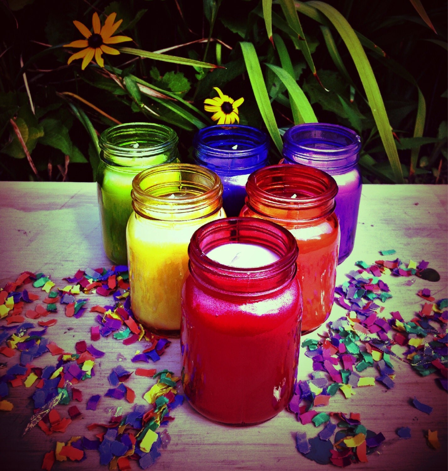 Mason Jar Soy Candle Rainbow Colors Set by StockTheBarCandles