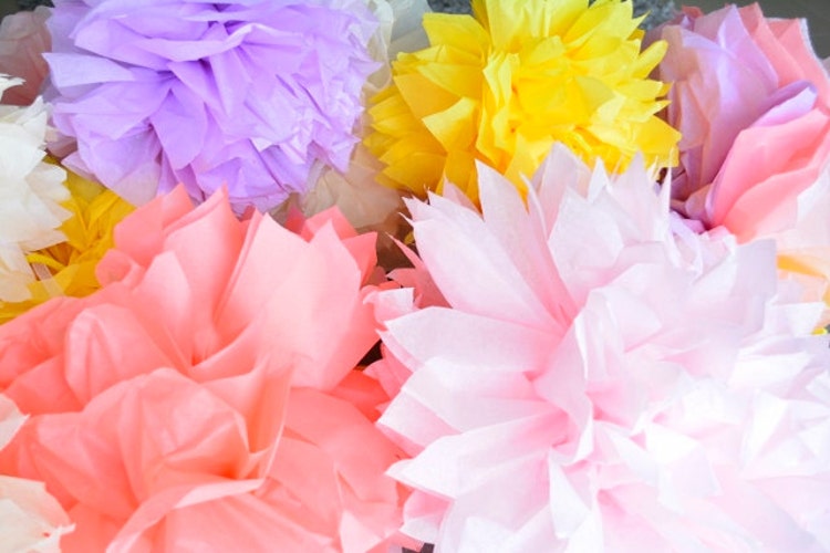 20 paper flower pom poms set spring pastels by TouchOMagic