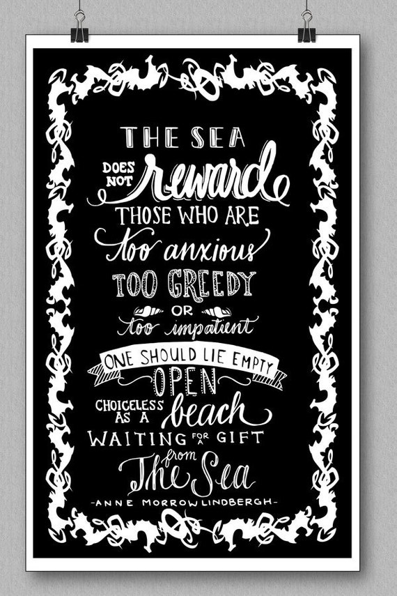 Anne Morrow Lindbergh Quote Art Print The Sea Does Not Reward Sik Screen Print On Art Stock