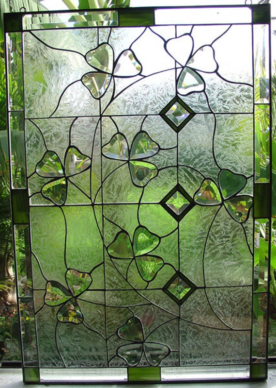 Irish Shamrock Stained & Beveled Glass Window by ArtGlassWindows