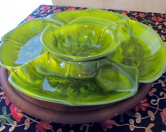 Vintage California Pottery Chip and Dip Set on Lazy Susan