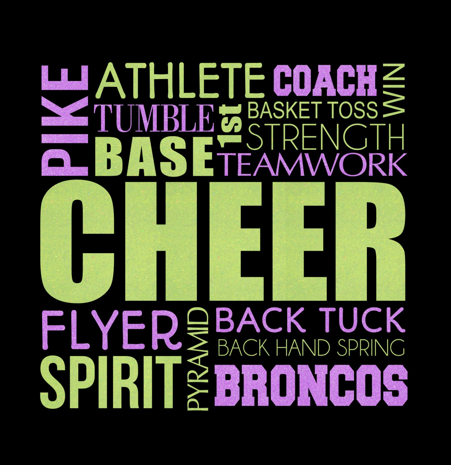 Custom Cheer Words Terms Subway Art Phrases Team Name Glitter
