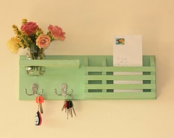 Mail Organizer, Mail Holder, coat rack, Letter Holder, Mail and Key Holder - Mail Sorter -Key Hooks - Mason Jar Vase - key hanger