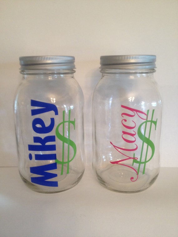Personalized Bank Glass Mason Jar Bank Large by KissMasonJars