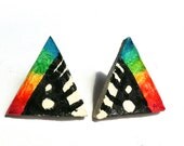 Rainbow Statement Earrings- Geometric Triangle Studs Tribal Print Zen Jewelry Trippy Pattern Colorful Accessories