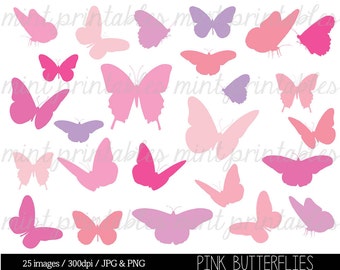 Butterfly Clipart, Pink Butterfly Clip Art, Butterfly Silhouettes Clipart, Pink baby shower - Commercial & Personal - BUY 2 GET 1 FREE!