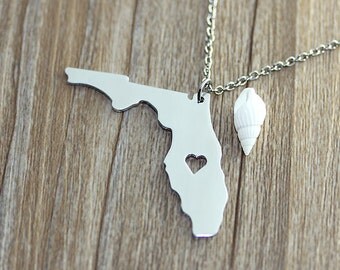 I heart Florida Necklace - Florida Map Pendant - State Necklace - State Charm - Map necklace - Map Jewelry