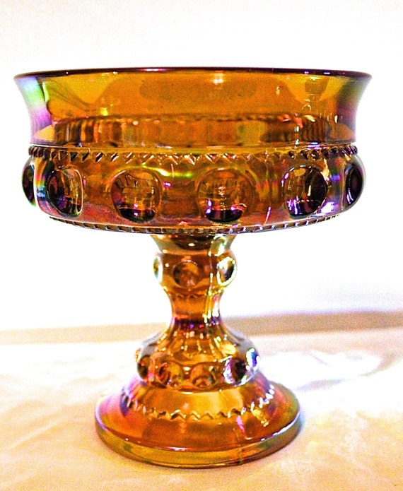 Vintage Amber Iridescent Carnival Glass Pedestal by MyBlueBench