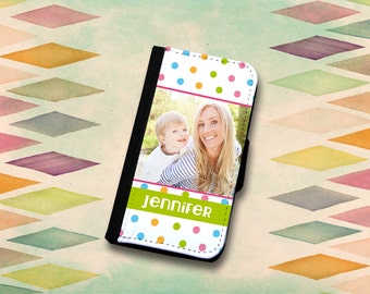 Add Your Photo & Name Cute Dot Pattern Wallet Phone Case Choose Samsung Galaxy S3, Galaxy S4, GalaxyS5, Galaxy S6 or Galaxy s6 Edge.