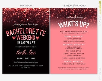 Sparkly Pink Black Vegas Bachelorette Invitation and Schedule Info Card / Customized DIY Printable