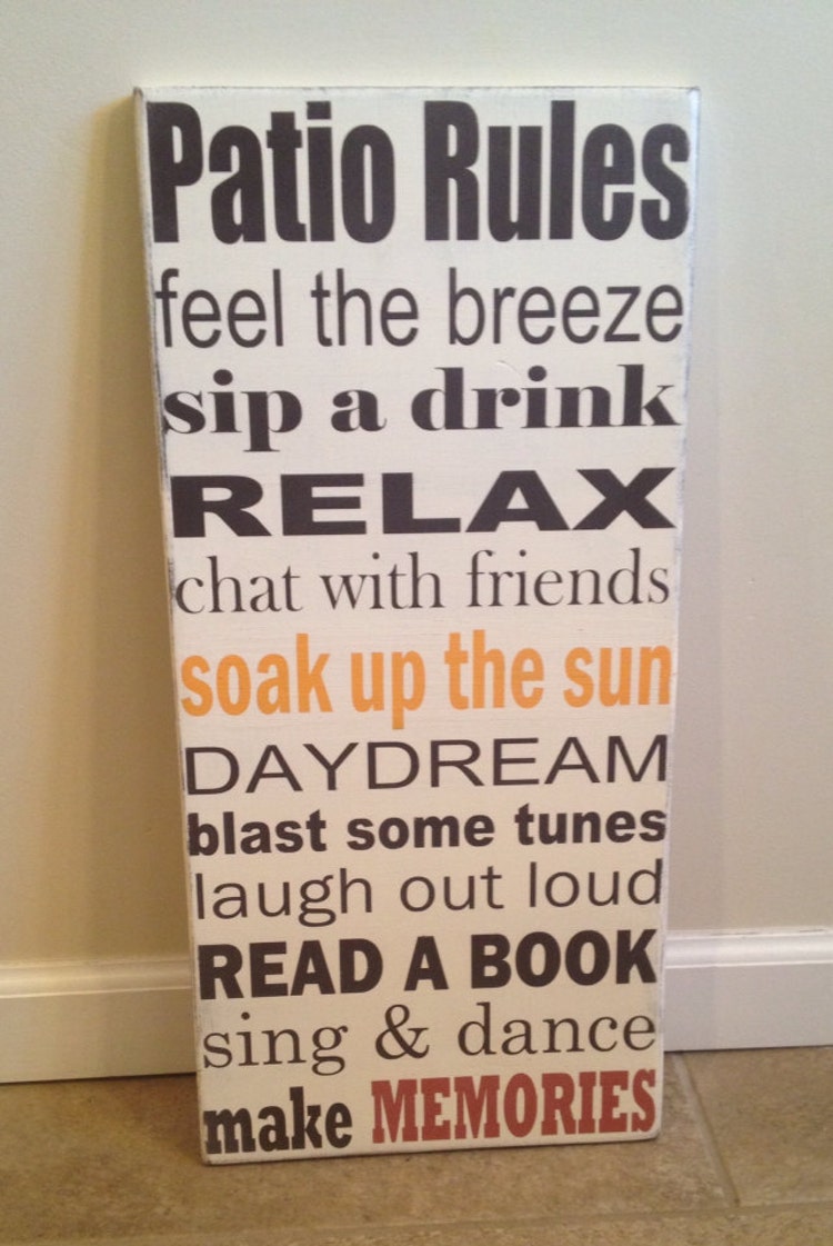 Patio Rules sign wood wall art by MittenMadeDesigns on Etsy